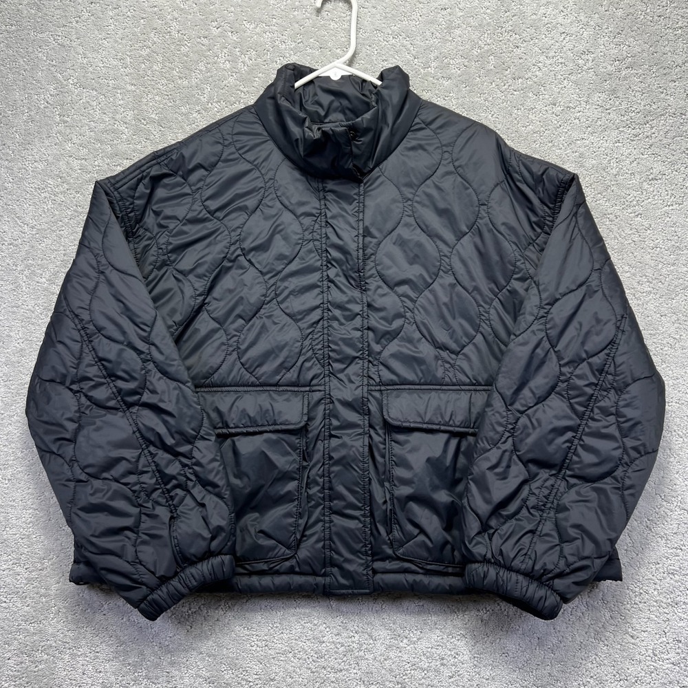 Old Navy Puffer Jacket Mens Large Black Quilted Packable Water Resistant Pockets